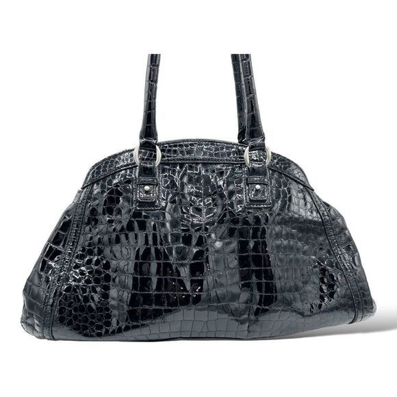 COLE HAAN XL Black Reptile Embossed Patent Leather Tote Bag - Picture 4 of 16